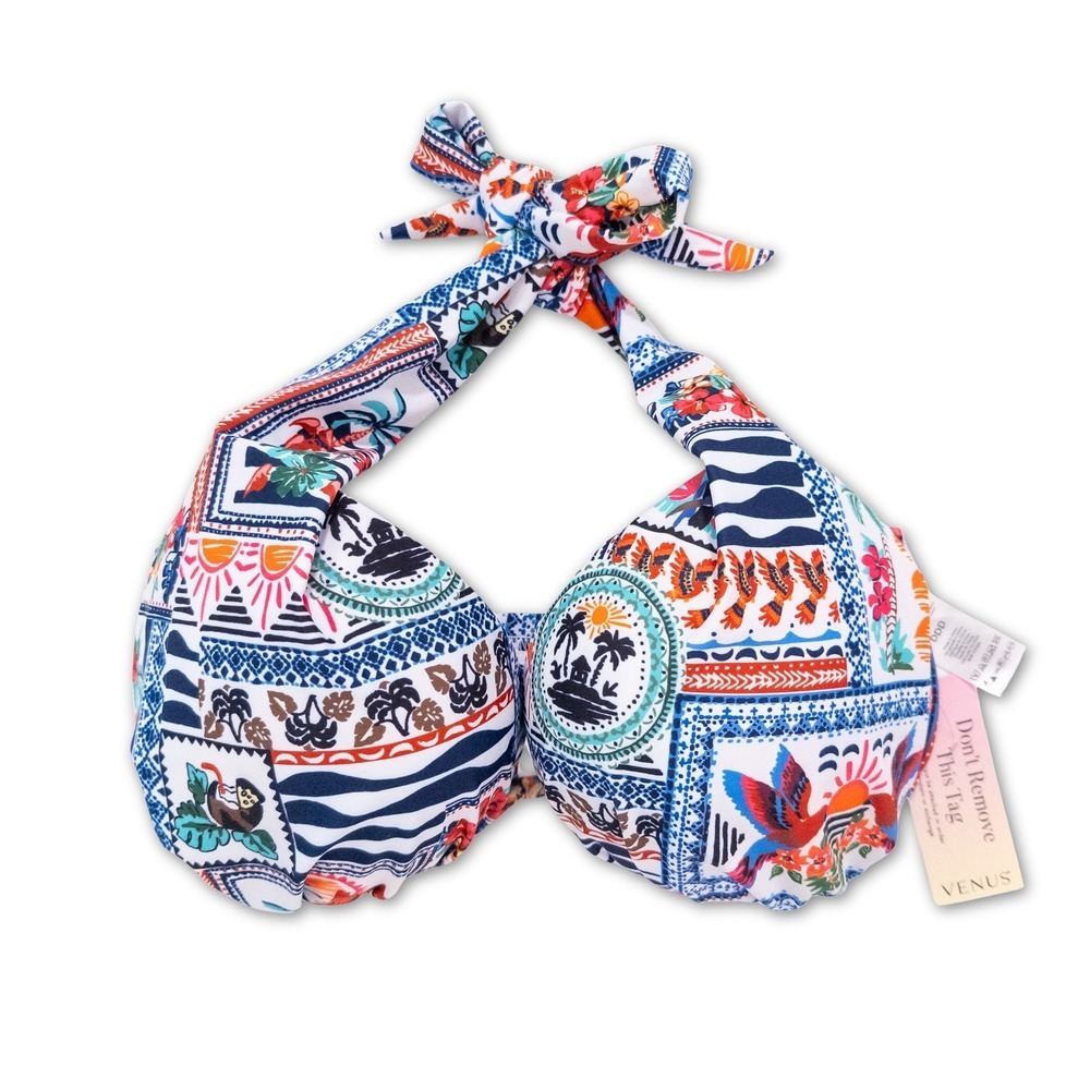 NWT Venus Halter Bikini Top WOMENS DDD Blue Tropical Print Vacation Swimwear NEW